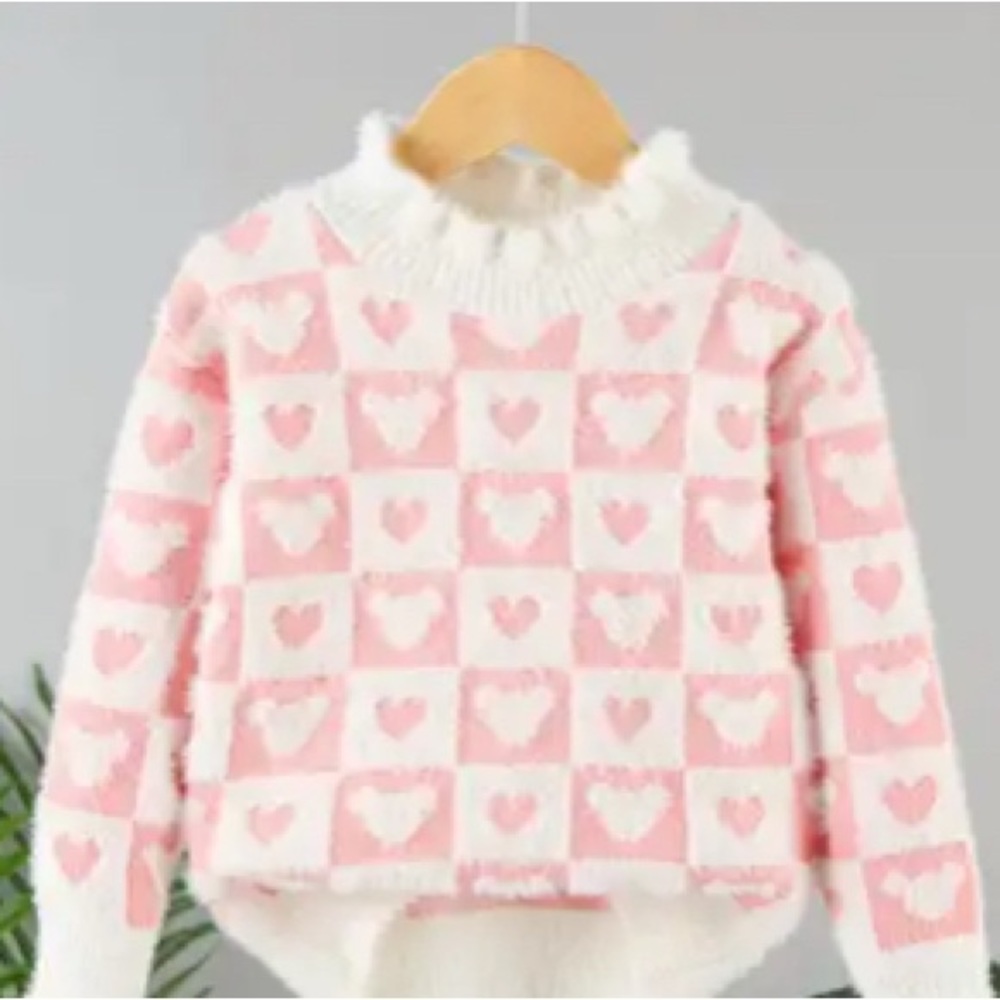 Pink Checkered Kids Sweater with Mouse - Picture 2 of 2